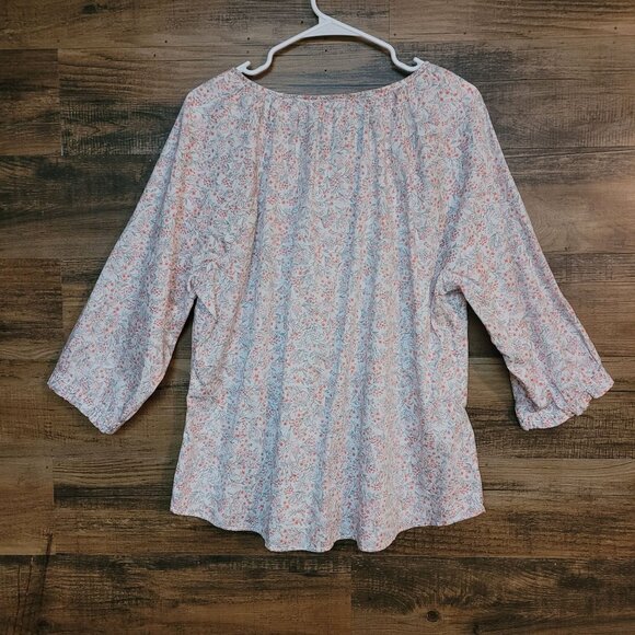 CJ Banks Ditzy Floral Top 1X Ruffle 3/4 Sleeve Button Front Pleated Cotton Boho - Picture 3 of 10